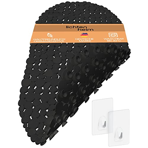 LICHTENHEIM Duschmatte rutschfest Hautsensitiv 69x36 cm - INKL. 2 Haken - Anti Rutsch Kiesel Steinoptik Badewannenmatte BPA frei - Badematte schimmelresistent & waschbar (Schwarz) von LICHTENHEIM