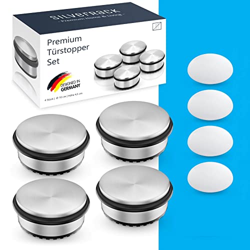 SilverRack® Türstopper Edelstahl [4 Stück] + 4 extra Wand Türstopper - Premium Tür Stopper ohne Bohren 1,1kg - Schwerer Türstopper Boden - 10x4,5cm Door Stopper von SilverRack