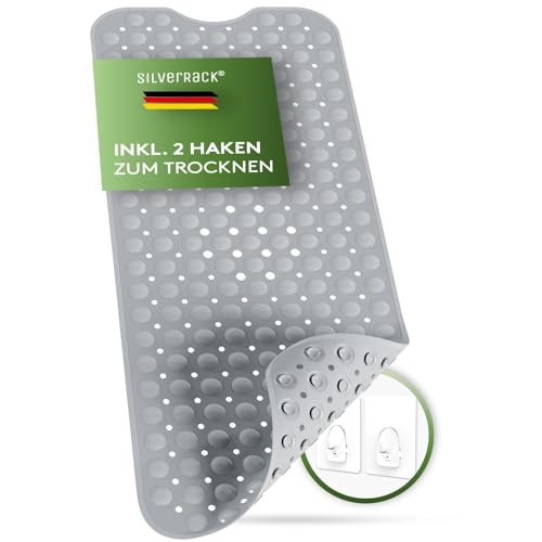 SilverRack Badewannenmatte 100x40 cm (Grau) - Antirutschmatte Badewanne BPA frei für Kinder und Babys - Duschmatte schimmelresistent & maschinenwaschbar - Badematte rutschfest von SilverRack