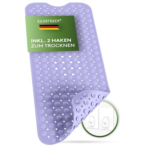 SilverRack Badewannenmatte 100x40 cm (Lavendel) - Antirutschmatte Badewanne BPA frei für Kinder und Babys - Duschmatte schimmelresistent & maschinenwaschbar - Badematte rutschfest von SilverRack