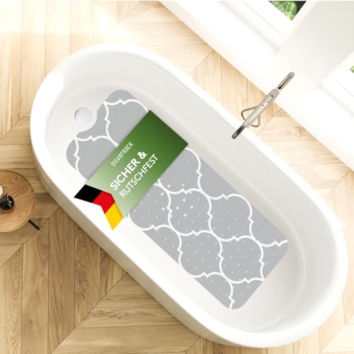 SilverRack Badewannenmatte 100x40 cm (Marokko Motiv Grau) - Antirutschmatte Badewanne BPA frei für Kinder und Babys - Duschmatte schimmelresistent & maschinenwaschbar - Boho Badematte von SilverRack