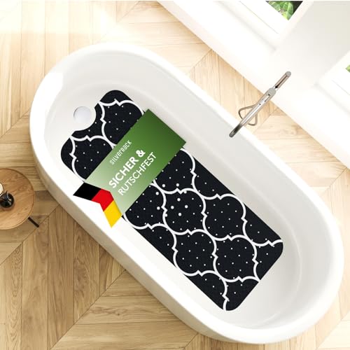 SilverRack Badewannenmatte 100x40 cm (Marokko Motiv Schwarz) - Antirutschmatte Badewanne BPA frei für Kinder und Babys - Duschmatte schimmelresistent & maschinenwaschbar - Boho Badematte von SilverRack