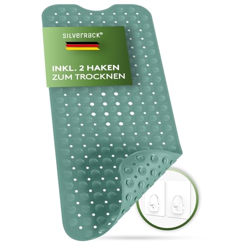 SilverRack Badewannenmatte 100x40 cm (Waldgrün) - Antirutschmatte Badewanne BPA frei für Kinder und Babys - Duschmatte schimmelresistent & maschinenwaschbar - Badematte rutschfest von SilverRack