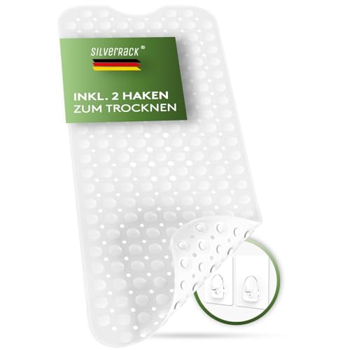 SilverRack Badewannenmatte 100x40 cm (Weiß) - Antirutschmatte Badewanne BPA frei für Kinder und Babys - Duschmatte schimmelresistent & maschinenwaschbar - Badematte rutschfest von SilverRack