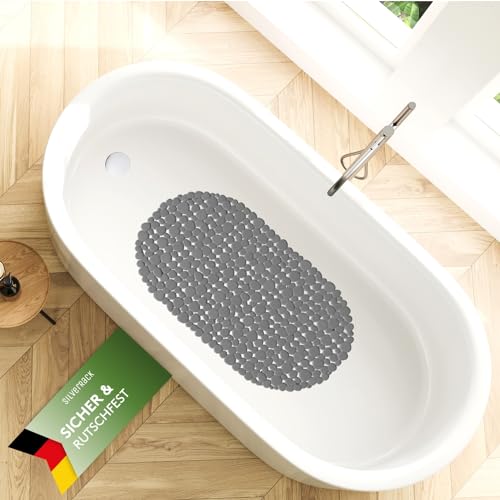 SilverRack Badewannenmatte 69x36 cm (Anthrazit Kiesel Steinoptik) Antirutschmatte Badewanne BPA frei - Duschmatte schimmelresistent & maschinenwaschbar - Badematte rutschfest von SilverRack