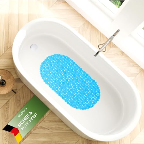 SilverRack Badewannenmatte 69x36 cm (Blau Kiesel Steinoptik) Antirutschmatte Badewanne BPA frei - Duschmatte schimmelresistent & maschinenwaschbar - Badematte rutschfest von SilverRack