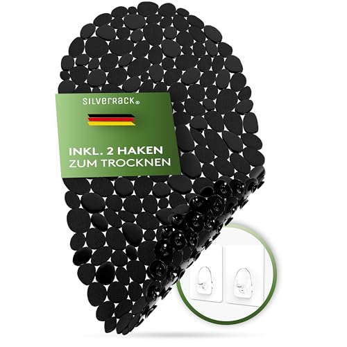 SilverRack Badewannenmatte 69x36 cm (Schwarz Kiesel Steinoptik) Antirutschmatte Badewanne BPA frei - Duschmatte schimmelresistent & maschinenwaschbar - Badematte rutschfest von SilverRack