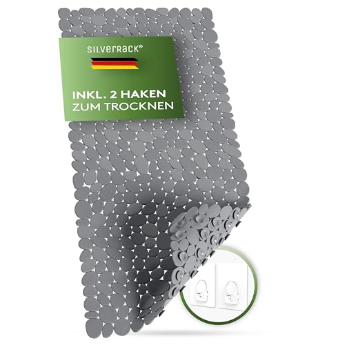 SilverRack Badewannenmatte 88x40 cm (Anthrazit Kiesel Steinoptik) Antirutschmatte Badewanne BPA frei - Duschmatte schimmelresistent & maschinenwaschbar - Badematte rutschfest von SilverRack