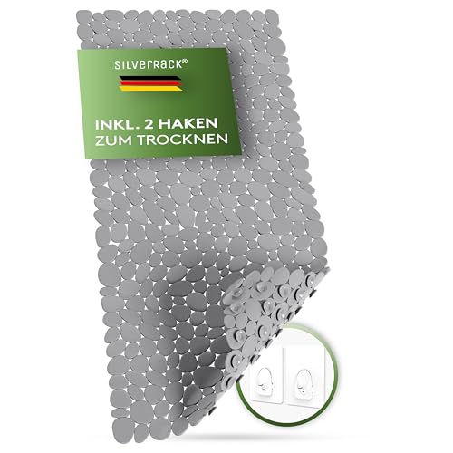 SilverRack Badewannenmatte 88x40 cm (Grau Kiesel Steinoptik) Antirutschmatte Badewanne BPA frei - Duschmatte schimmelresistent & maschinenwaschbar - Badematte rutschfest von SilverRack