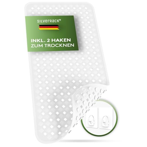 SilverRack Badewannenmatte 88x40 cm (Weiß RAUTEN) - Antirutschmatte Badewanne BPA frei für Kinder und Babys - Duschmatte schimmelresistent & maschinenwaschbar - Badematte rutschfest von SilverRack