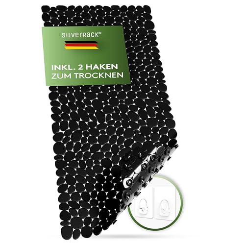 SilverRack Badewannenmatte 88x40 cm (schwarz Kiesel Steinoptik) Antirutschmatte Badewanne BPA frei - Duschmatte schimmelresistent & maschinenwaschbar - Badematte rutschfest von SilverRack