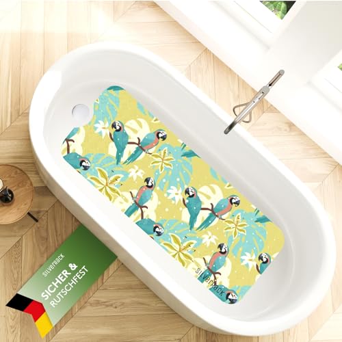 SilverRack Badewannenmatte rutschfest 100x40 cm (Papagei Motiv Gelb) - Antirutschmatte Badewanne BPA frei - Duschmatte schimmelresistent & maschinenwaschbar - Badematte rutschfest von SilverRack