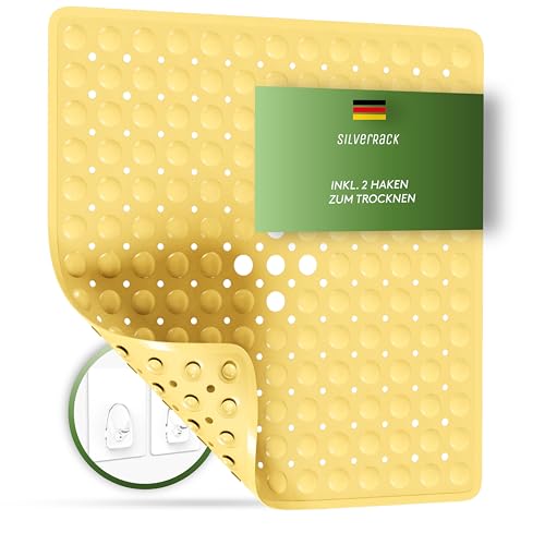 SilverRack Duschmatte rutschfest 53x53 cm (Gelb) - Antirutschmatte Dusche BPA frei für Kinder - Badematte rutschfest, maschinenwaschbar u. schimmelresistent - Duscheinlage rutschfest von SilverRack