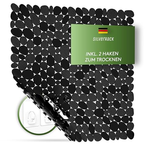 SilverRack Duschmatte rutschfest 53x53 cm (schwarz Kiesel Steinoptik) - Antirutschmatte Dusche BPA frei - Badematte rutschfest & maschinenwaschbar - Duscheinlage rutschfest & schimmelfest von SilverRack