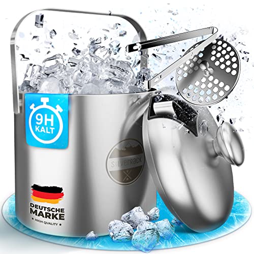 SilverRack Edelstahl Eiswürfelbehälter mit Deckel u. Zange [1,3l] - Eisbehälter für Eiswürfel perfekt für kalte Getränke - Premium Eiskübel als Eiswürfelbehälter Ice Bucket von SilverRack