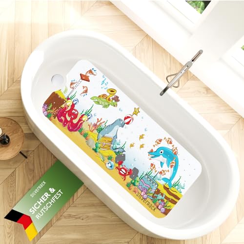 SilverRack Kinder Badewannenmatte 100x40 cm (Zirkus Motiv - Links) - Antirutschmatte Badewanne BPA frei für Kinder und Babys - Duschmatte schimmelresistent - Bedruckte Badematte von SilverRack