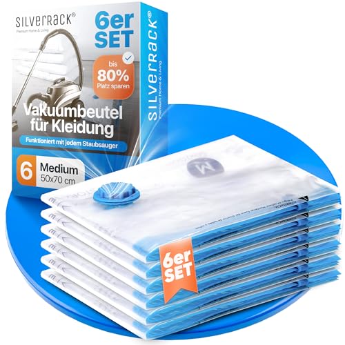 SilverRack Vakuumbeutel Set [6 Stück] als (6x 50x70 cm) - Staubsauger Vakuumierbeutel für Kleidung u. Bettdecken - Aufbewahrung Vakuumbeutel für Kleidung - Vakuum-Platzsparer Kleiderbeutel von SilverRack