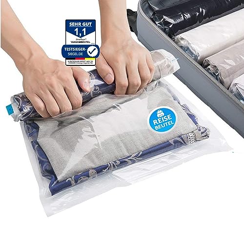 SilverRack Vakuumbeutel Reise zum Rollen [12 Stück] in 3 Größen (4x 35x50 cm / 4x 40x60 cm / 4x 50x70 cm) - Travel Vakuumbeutel für Kleidung - Vakuum Kleiderbeutel - Kleider Vakuumierbeutel von SilverRack