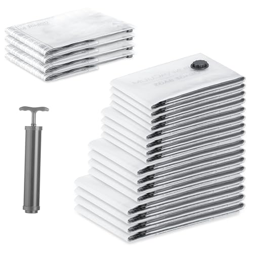 SilverRack Vakuumbeutel für Kleidung [20 Stück] in 5 Größen (4x Large Reise Aufroll Beutel + 4x Small + 4x Medium + 4x Large + 4x XL) - BPA Frei - Vakuumierbeutel für Bettdecken und Kleidung von SilverRack