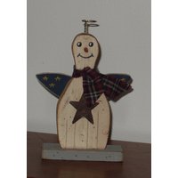 Primitive Holz Engel Schneemann Mit Heiligenschein Und Flügel-Handgemachte Schneemann-Handgefertigte Schneemann-Engel Schneemann-Weihnachten von SilverStarTrader