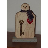 Primitive Holz Schneemann Mit Schlüssel Zu Ihrem Herzen - Weihnachten Urlaub Schneemann-Handgemachte Schal von SilverStarTrader