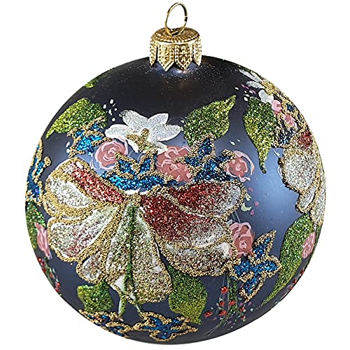 Silverado Christmas Ornament Made of Glass, 10 cm Ball, Royal Embroidery Motif on Dark Blue Ball von Silverado