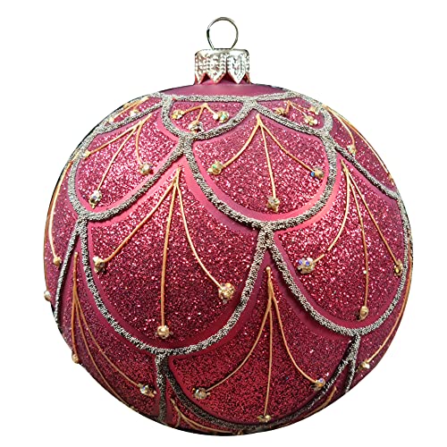 Silverado Christmas Ornament Made of Glass, 10 cm Ball, red Glitter Fish Scale Decor von Silverado