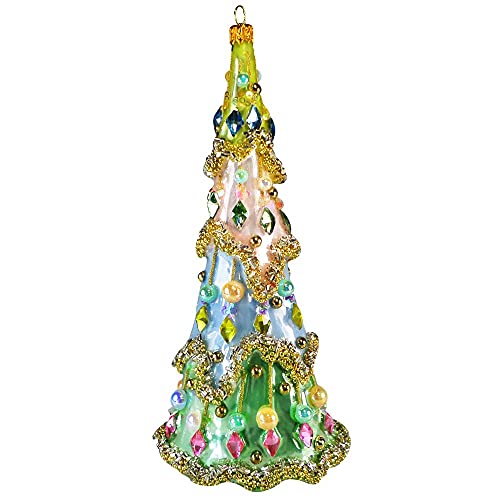 Silverado Christmas Ornament Made of Glass, Large Tree Shape Ornament in Pastel Colors with Diamonds and Crystals von Silverado