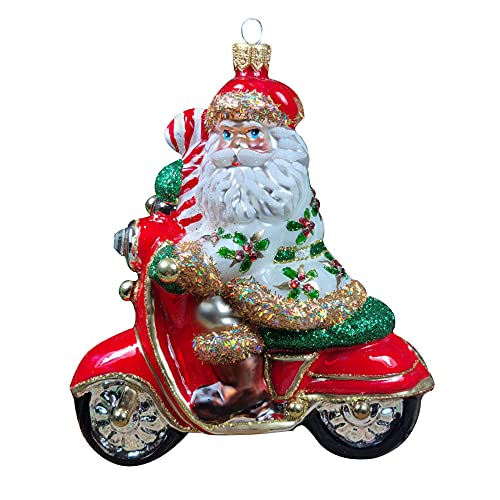 Silverado Christmas Ornament Made of Glass, Santa Claus on Scooter von Silverado