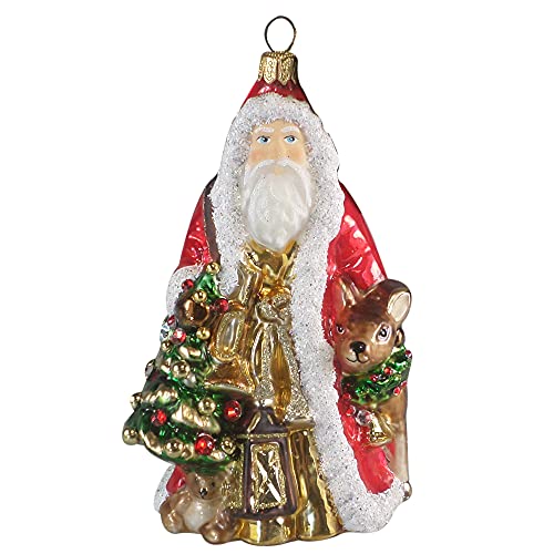 Silverado Christmas Ornament Made of Glass, Santa Claus with Deer von Silverado