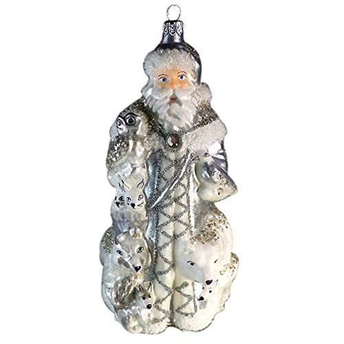 Silverado Christmas Ornament Made of Glass, Snowy White Santa Claus and Animal Friends von Silverado