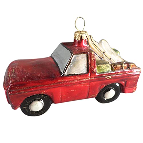 Silverado Christmas Ornament Made of Glass, red Pickup with ski Equipment von Silverado