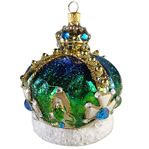 Silverado Christmas Ornament Made of Glass, royal Crown in Green and Gold von Silverado