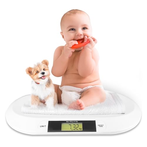 Silvergear® Babywaage | Digitale Kinderwaage bis 20Kg | Digitalwaage für Neugeborene | Waage für Babys met LED Anzeige | Gewichtskontrolle ab Geburt | Tierwaage | 54,5 x 31,5 x 3,5cm | Weiß von Silvergear