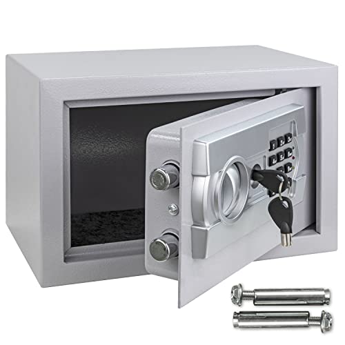 Silvergear® Elektronicscher Tresor mit Zahlencode | Mini Elektronischer Safe | Mini Stahlsafe mit Code | Boden Wandtresor | Möbeltresor inkl. 2 Notschlüssel | 31 x 20 x 20 cm | Minisafe | Grau von Silvergear