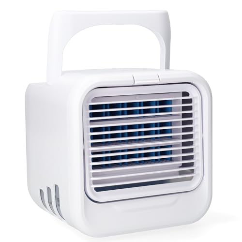 Silvergear® Mobile Klimaanlage | Mini Luftkühler | Kühlt mit Wasser oder Eiswürfeln | 3 Gebläsestufen | 7 Einstellbare LED-Lichtmodi | Tischventilator | Klimagerät | Weiß von Silvergear