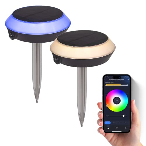 Silvergear® RGB Solar Gartenleuchten für Außen mit APP, 2er Pack | IP65 Wasserdicht | Auto-ON/OFF | Bunt Solar Gartenbeleuchtung 5W | Licht-Sensor Fernbedienung | 16 x 23 cm [Energieklasse A] von Silvergear