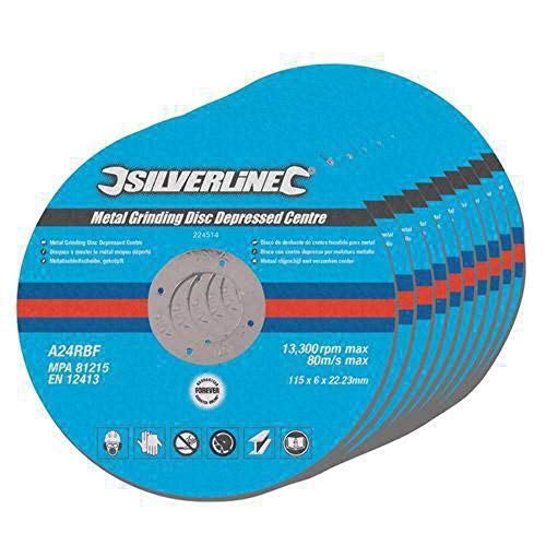Silverline 224514 Metallschleifscheiben, gekröpft, 10er-Pckg. 115 x 6 x 22,23 mm von Silverline