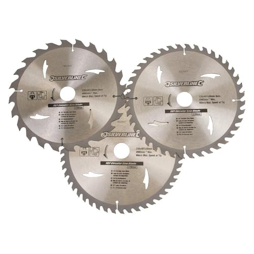 Silverline 892547 Hartmetall-Kreissägeblätter mit 24, 40 und 48 Zähnen, 3er-Pckg. 230 x 30, Reduzierstücke: 25, 20 u. 16 mm von Silverline