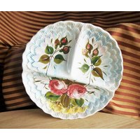 Vintage Hand Bemalte Rosen Italienisch Drei Schnittige Keramik Relish Servierplatte Tablett/Platte von SilverliningByTravis