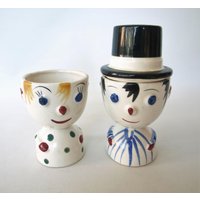 Vintage Porzellan Eierbecher Halter Eines Mannes Mit Zylinder Und Einer Frau/Männlich Weiblich - Midcentury Japan von SilverliningByTravis
