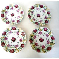 "Wunderschöne Handbemalte Nippon Porzellan Speiseteller/Geschirr Mit Blumenmuster Goldrand "Kirschblüte Backstamp" - 4-Er Set." von SilverliningByTravis