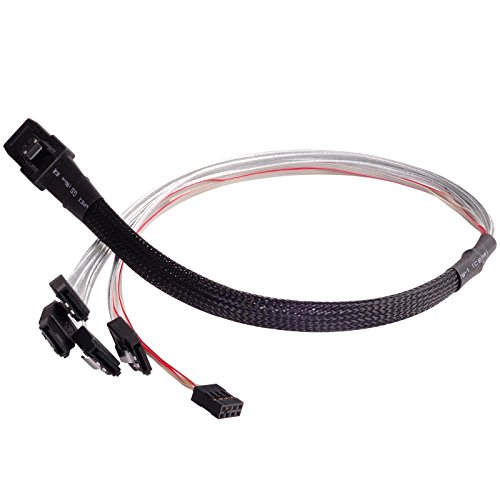 SilverStone SST-CPS03 - Internes Mini SAS zu SATA Kabel, 36pin SFF8087 Stecker(HOST) zu 4x 7pin SATA Stecker (Target) mit Sideband-Kabel (SGPIO) , 50 cm von SilverStone