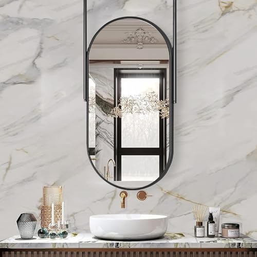 Ovaler Badezimmerspiegel, an der Decke hängender Spiegel, an der Wand montierter Kosmetikspiegel mit schwarzem Metallrahmen, dekorativer Hängespiegel für Zuhause oder Hotel, Ankleidezimmer, von SimKha