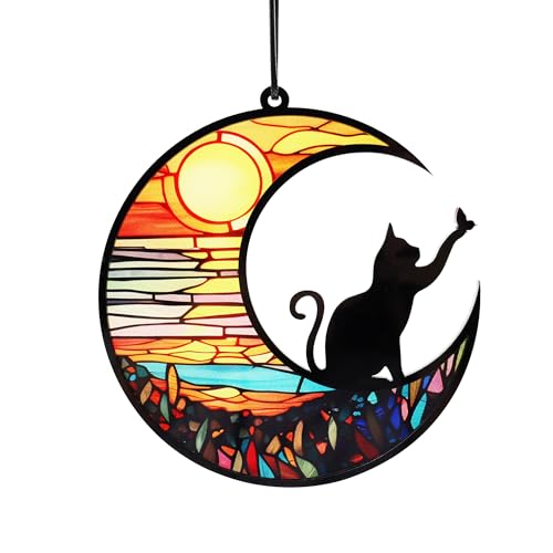 11,9 cm Katzen-Gedenkgeschenk für den Verlust der Katze, personalisiertes Haustier-Gedenkgeschenk für Tierliebhaber, Beileidsgeschenk mit schwarzer Katzenfigur auf Mond, Trauergeschenke für den von Simaixing