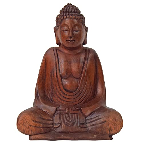 Simandra Om Buddha Amitabha 20 cm Statue sitzend Holz Skulptur Lotus Meditation Feng-Shui von Simandra