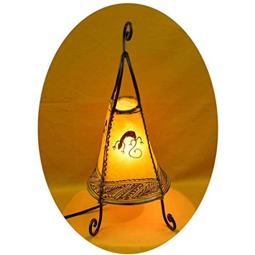 Simandra Orientalische Lampe Stehlampe marokkanische Hennalampe Lederlampe Tischleuchte Stehleuchte Orient Coq Gecko 40 cm Color Gelb von Simandra