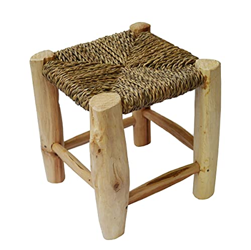 Scandi Stil Holzhocker Hocker Fußhocker mit geflochtenen Palmenblättern 20x20 cm von Simandra