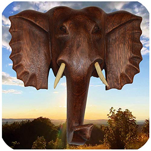 Simandra Elefant Holzmaske Wandbehang Maske Wand Wandmaske Holz Afrika Asia Glücksbringer Deko Handarbeit Größe Mittel von Simandra