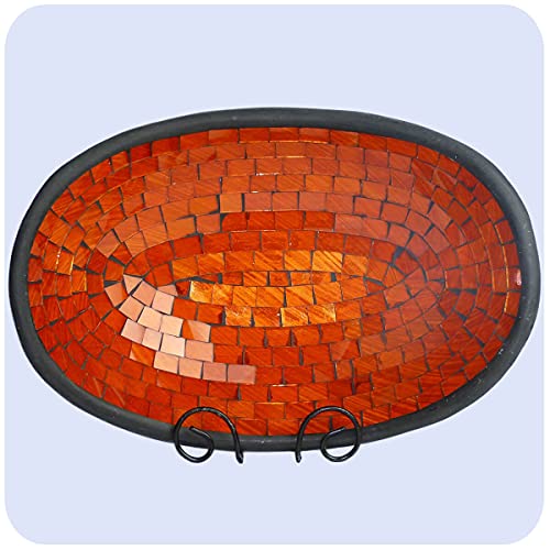 Simandra Glas-Mosaikschale Tonschale mit Glasmosaik Glasschale Dekoschale Mosaik Kunsthandwerk Oval XL Farbe Orange von Simandra